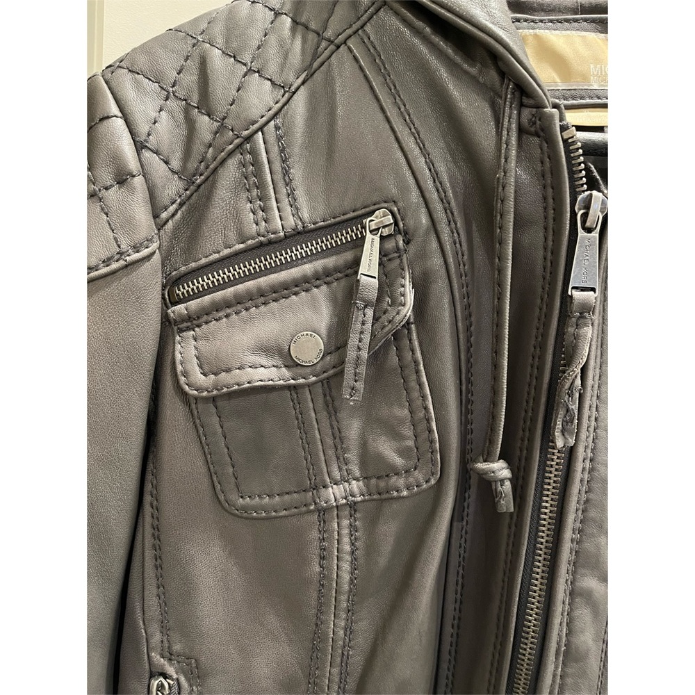 Michael Michael Kors Hooded Leather Motorcycle Jacket - Picture 2 of 7